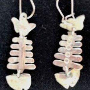 Vintage Mexican Silver Fish Skeleton Earrings